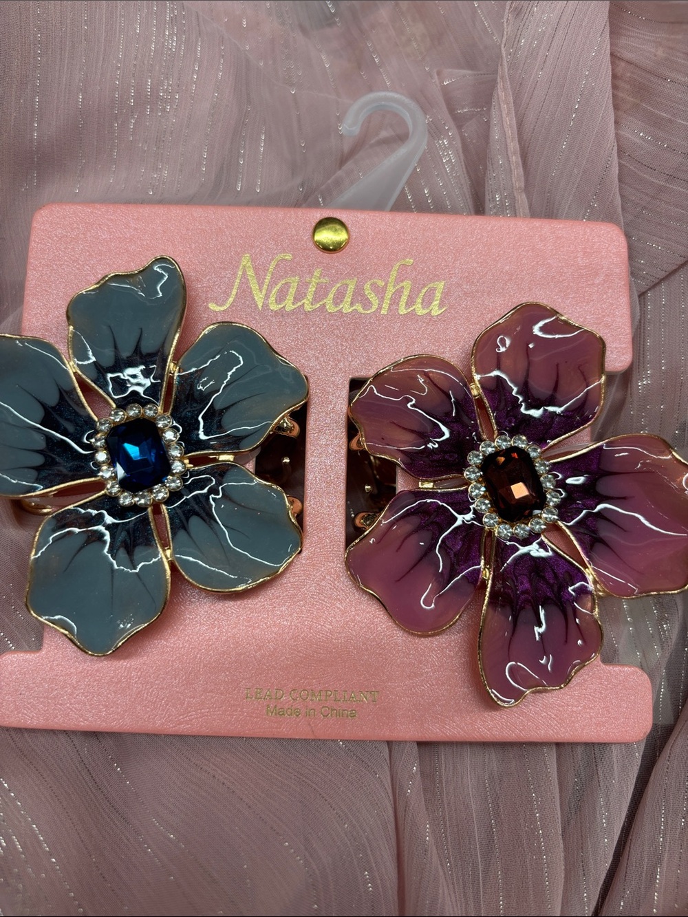 Natasha Couture Floral Hair Claws Duo in Gray & Purple